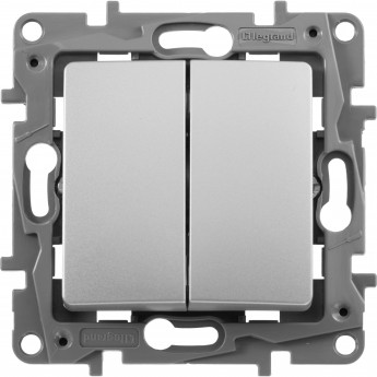 Выключатель LEGRAND Etika двухклавишный автоматические клеммы 10 AX 250 В алюминий Выключатель LEGRAND Etika двухклавишный автоматические клеммы 10 AX 250 В алюминий